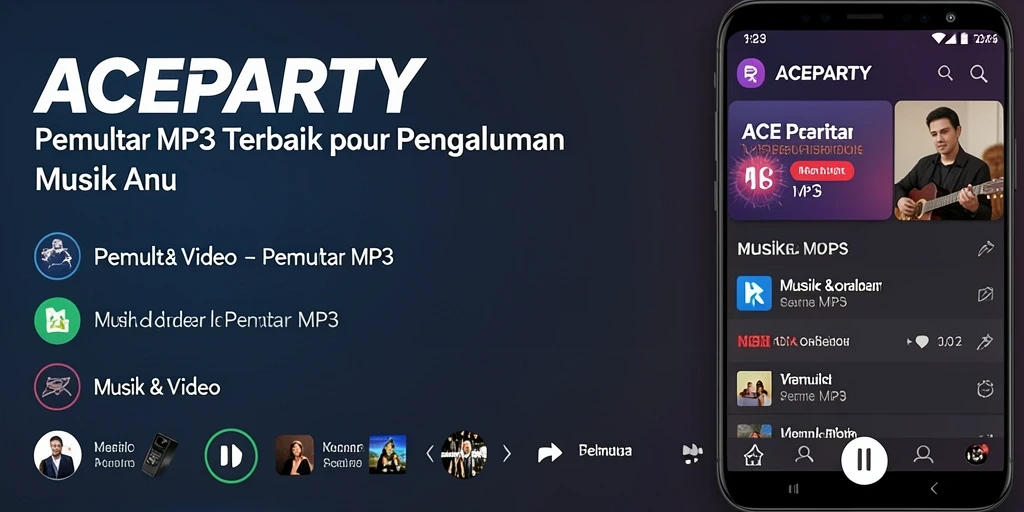 Tampilan antarmuka ACEPARTY yang bersih dan intuitif untuk Pemutar MP3.