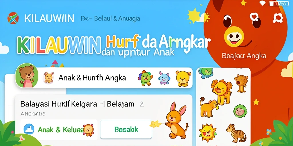 Antarmuka interaktif KILAUWIN yang ceria untuk belajar huruf dan angka.
