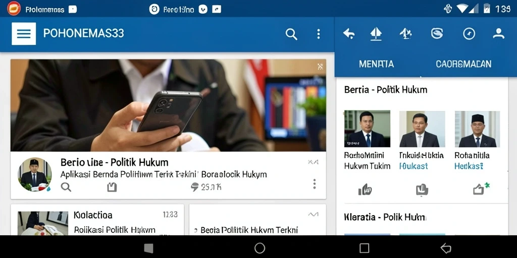 Antarmuka aplikasi POHONEMAS33 menampilkan berita politik hukum terkini dengan jelas.