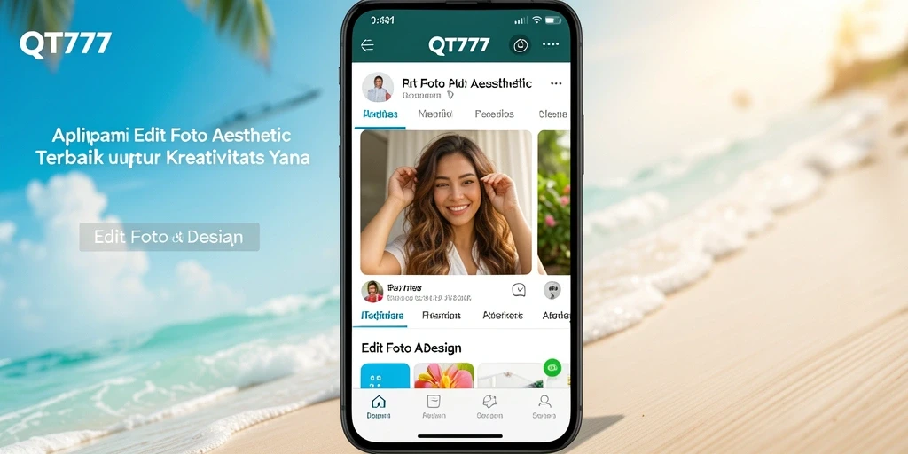 Antarmuka QT777 menunjukkan berbagai fitur Edit Foto Aesthetic yang menarik.