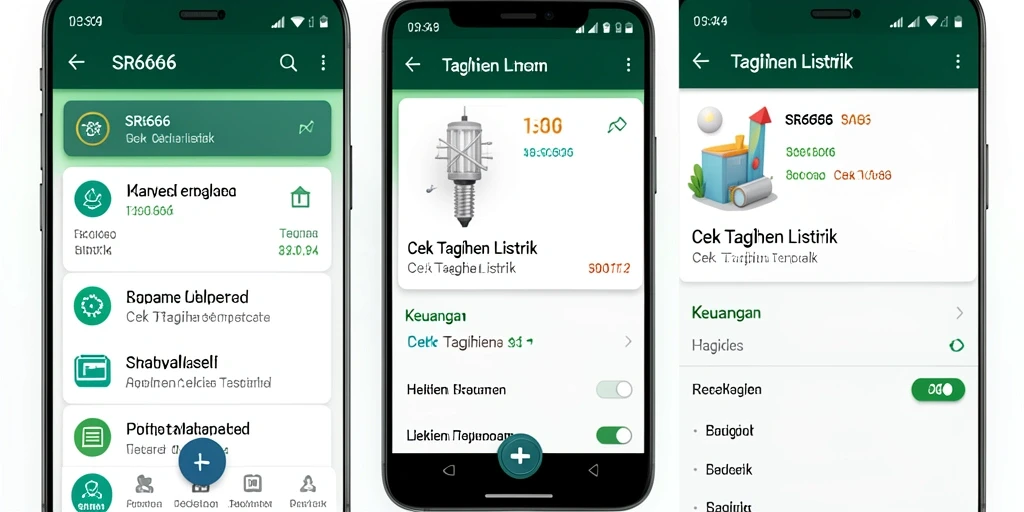 Antarmuka SR6666 dengan fitur cek tagihan listrik yang mudah diakses.