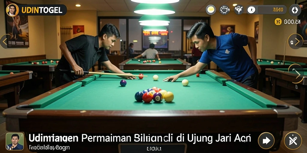Antarmuka game Billiard UDINTOGEL yang menarik dan interaktif.